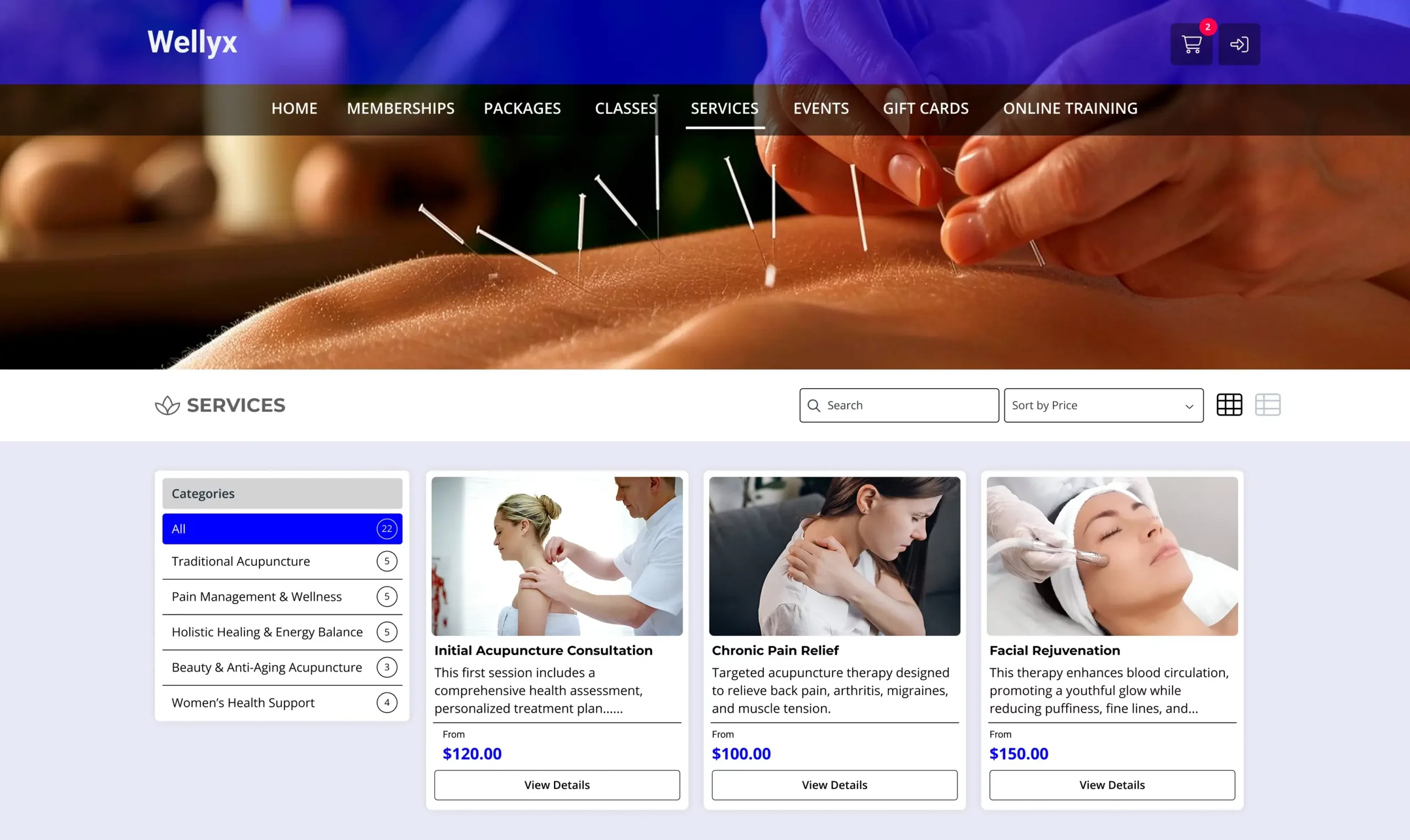 Acupuncture online booking with Wellyx