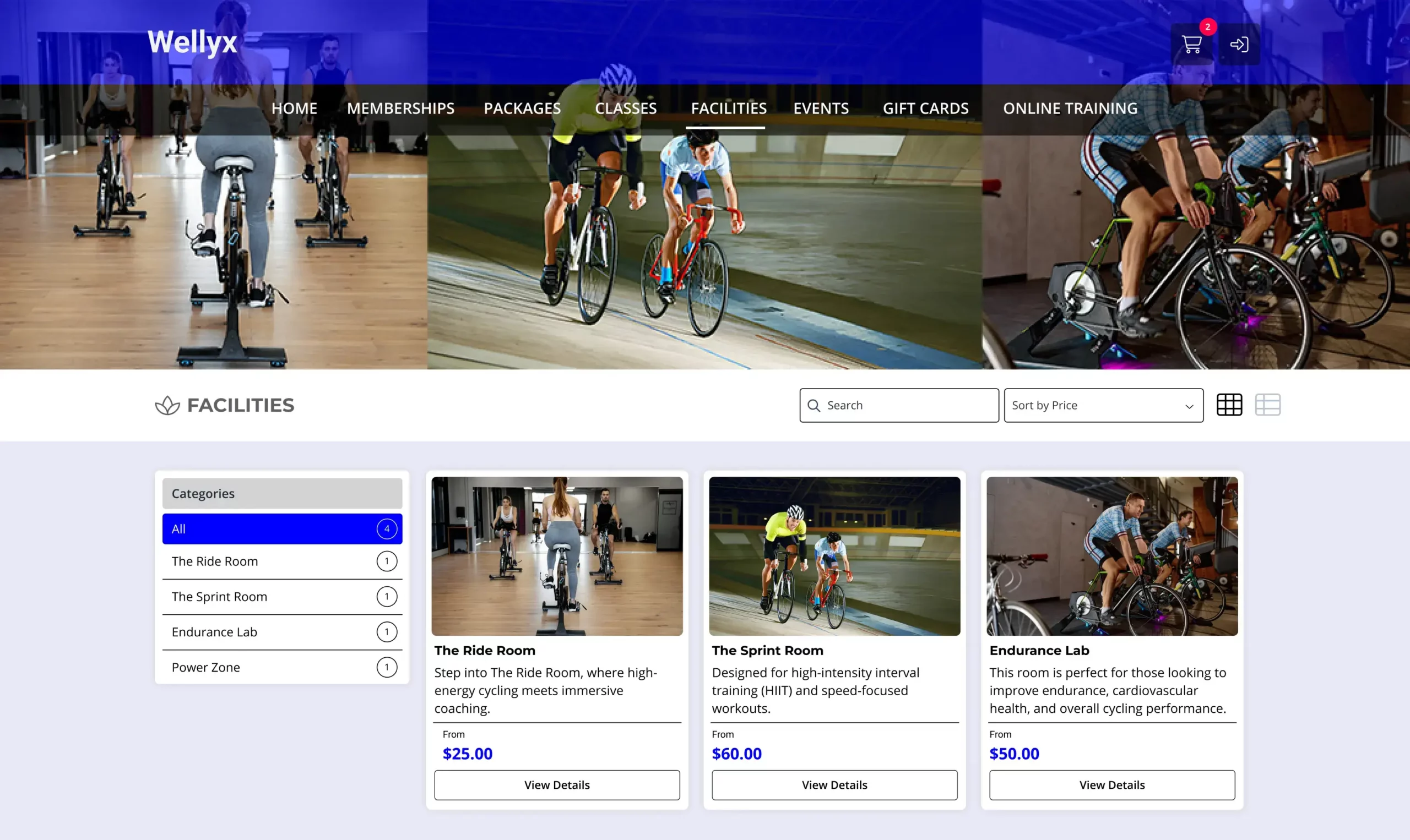 Cycling and rowing facility rental webportal