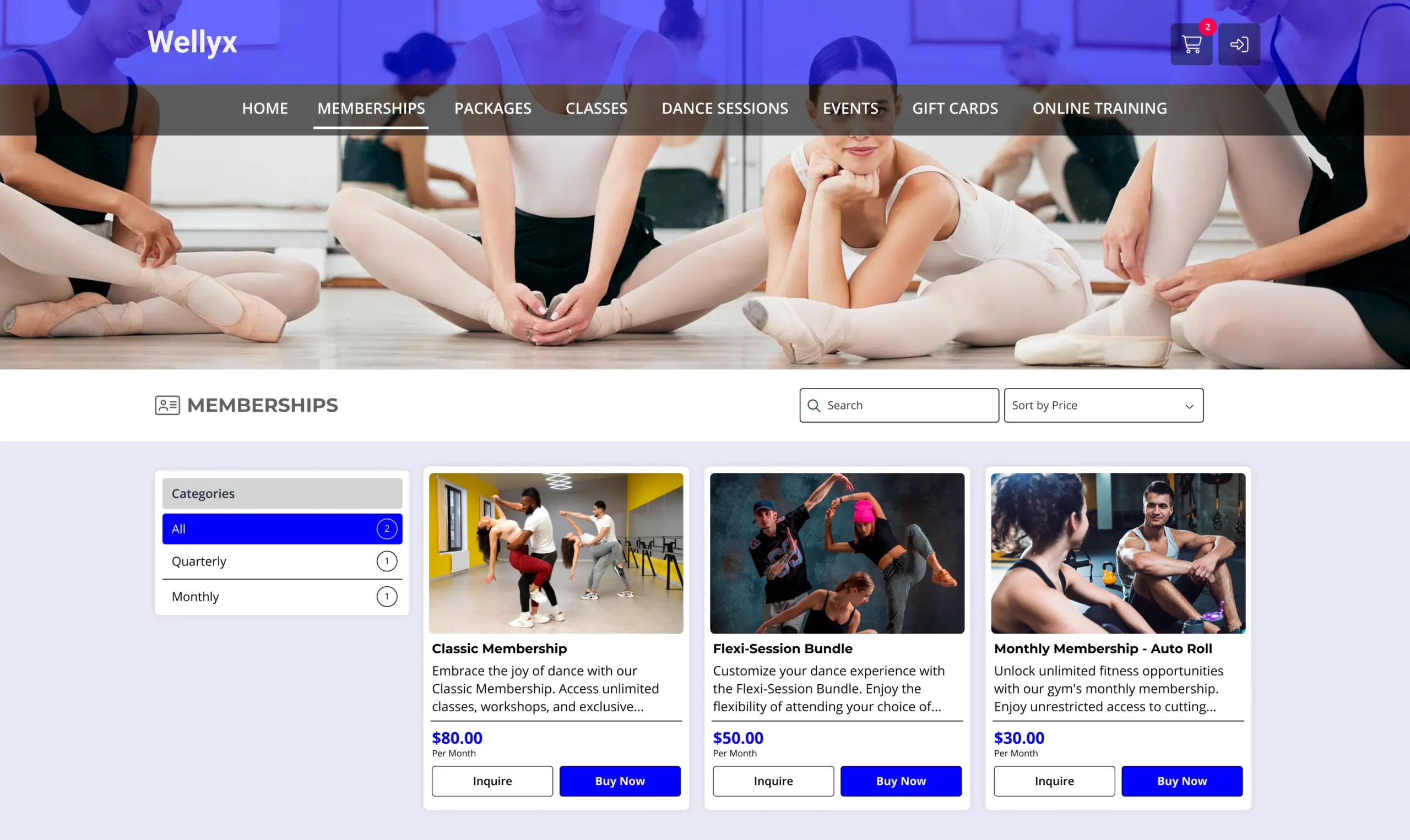 Dance studio Online Client Web Portal