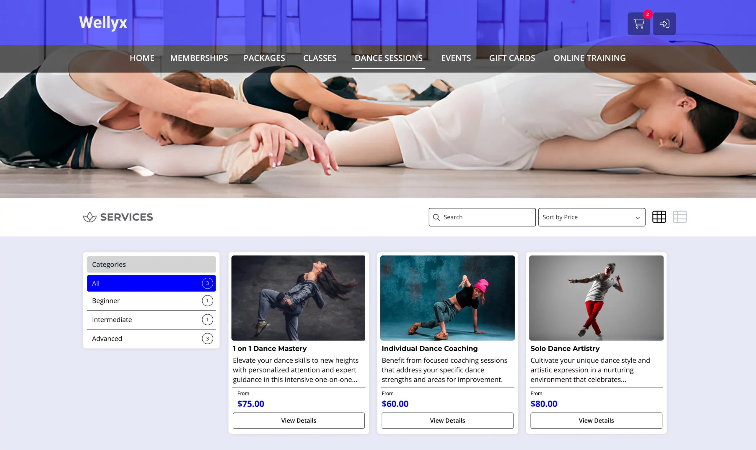 Dance studio online client web portal wellyx