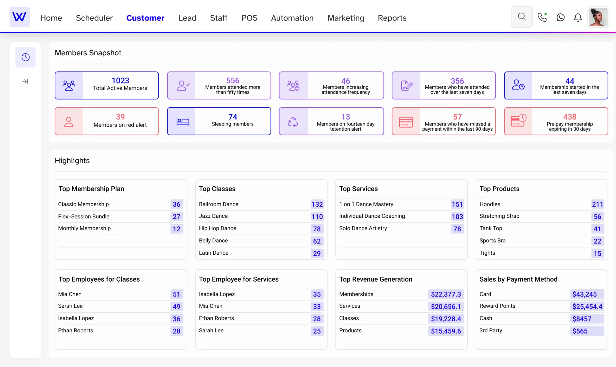 Dance studio scheduler dashboard