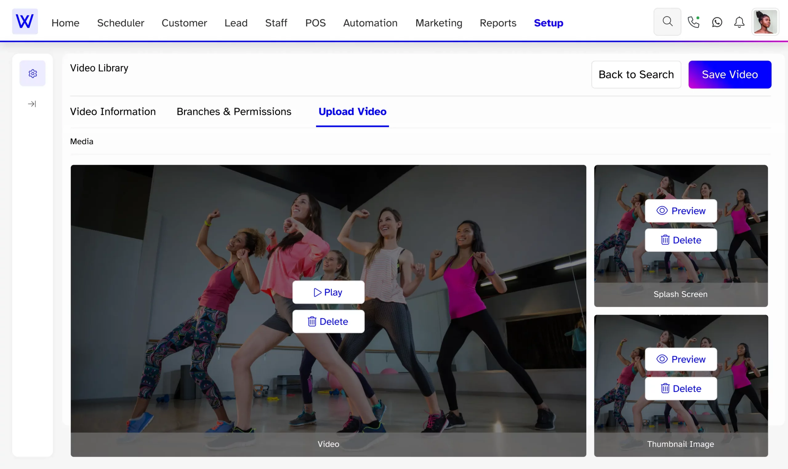 Dance studio video on demand dashboard