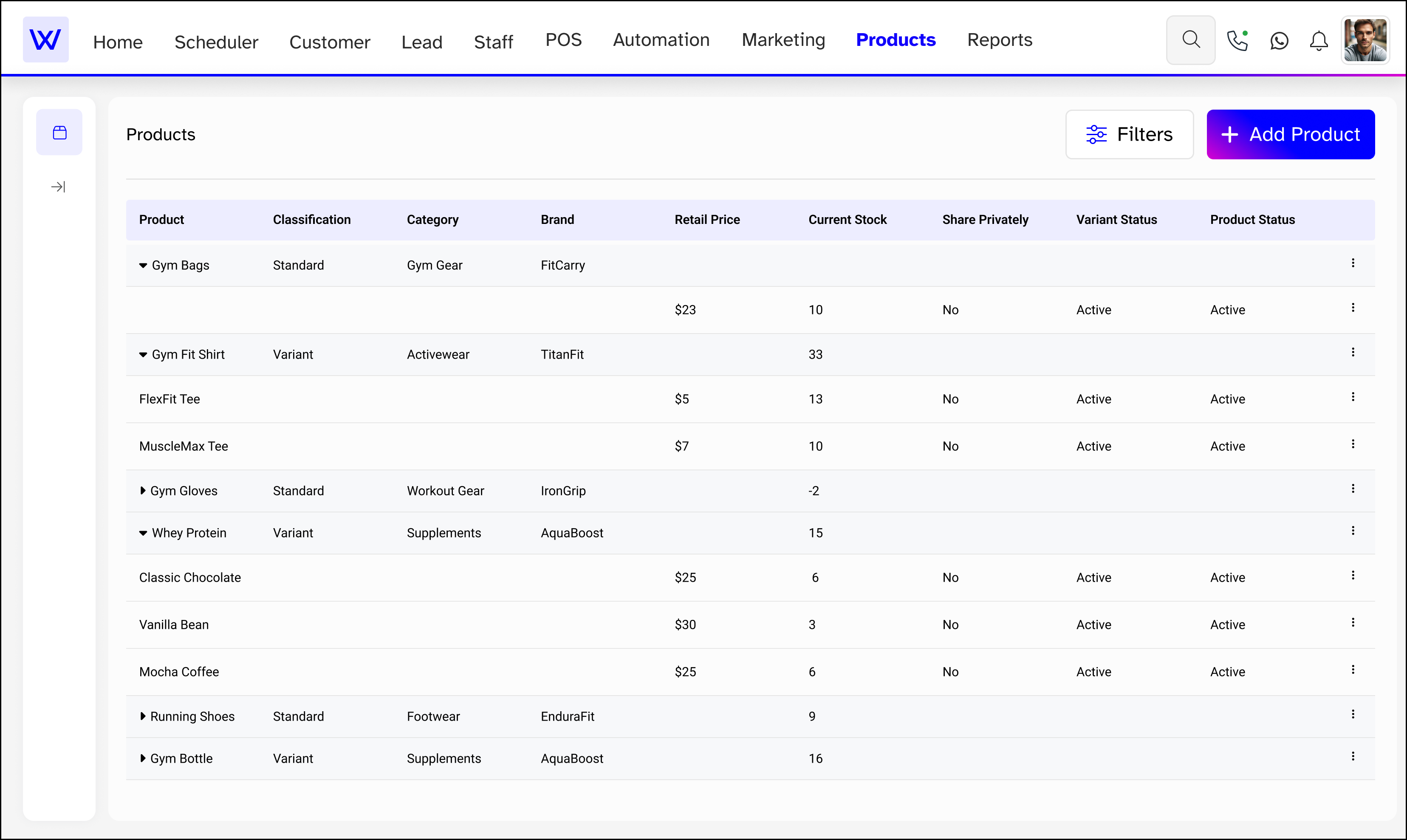 Fitness Studio Inventory stock management