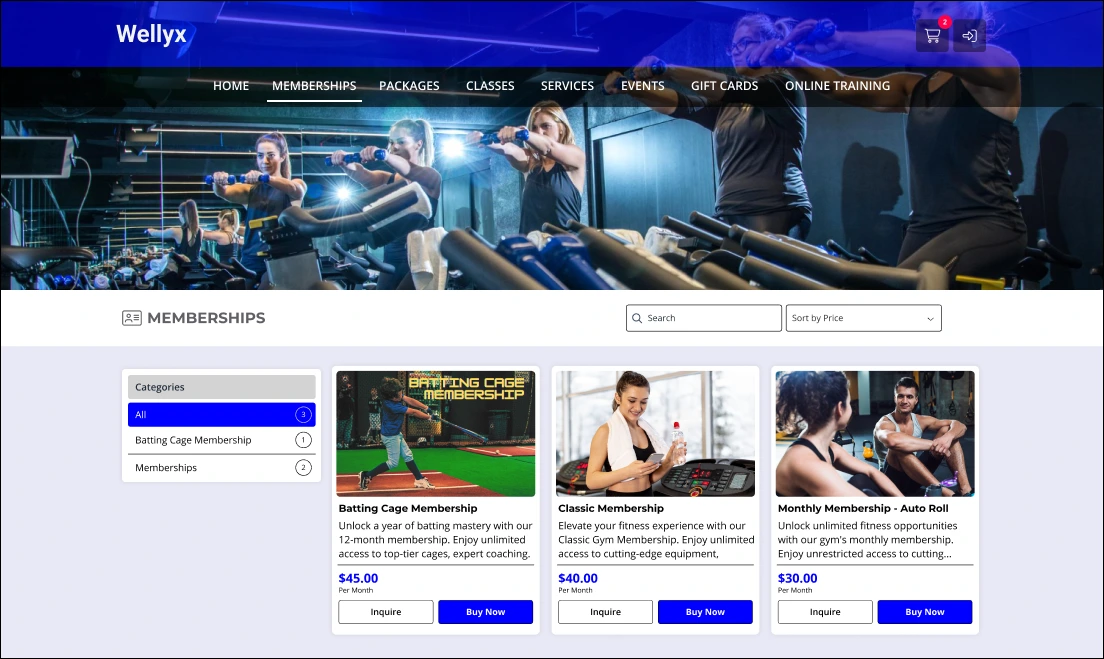 Fitness studio Online Client Web Portal