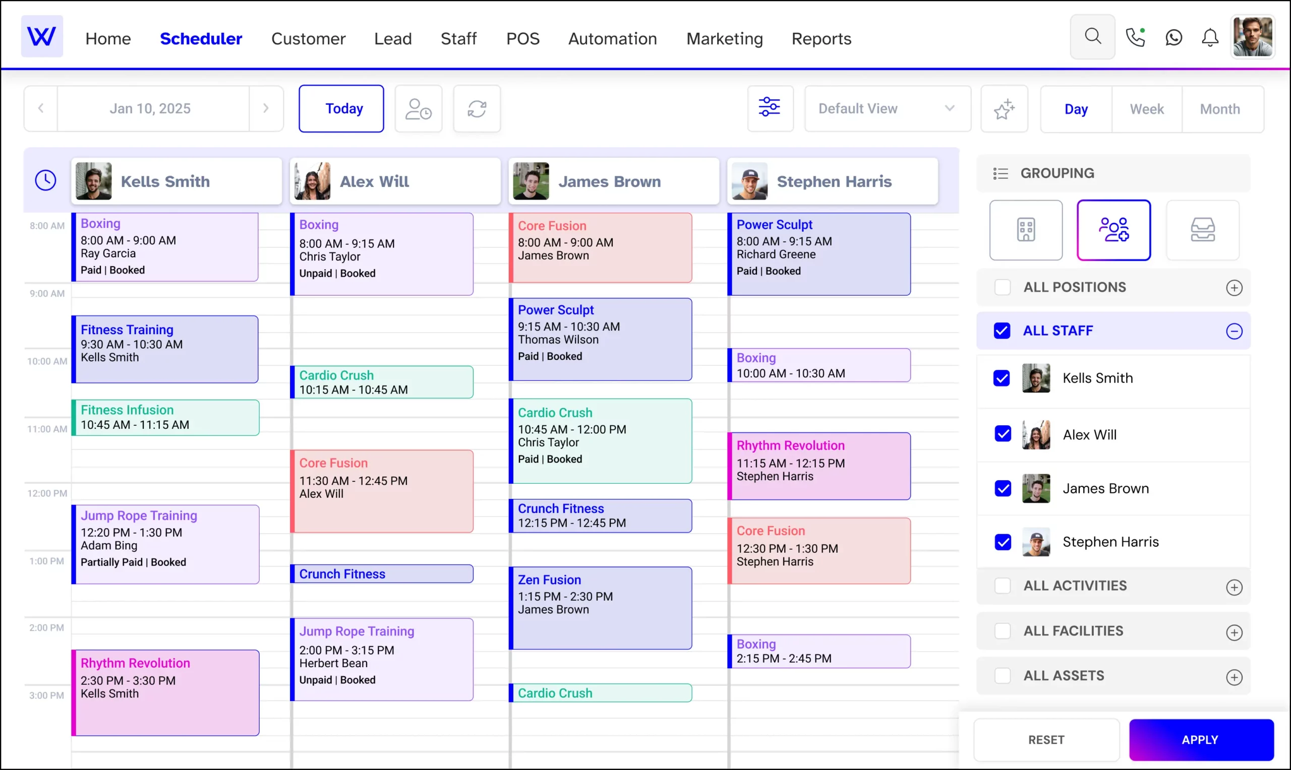 Fitness studio scheduler calendar