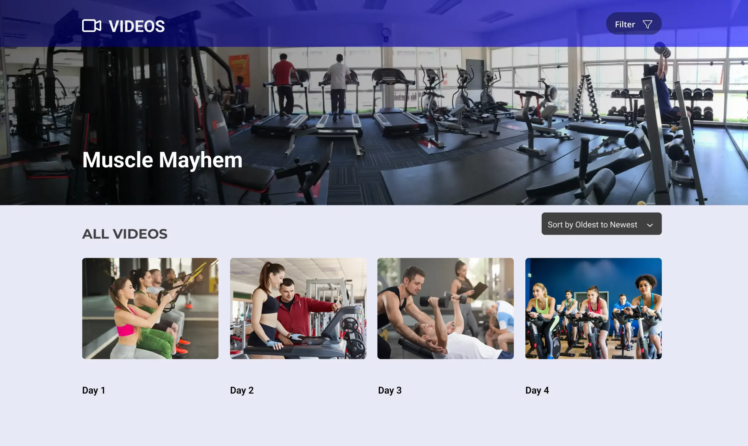 Health club video on demand web portal