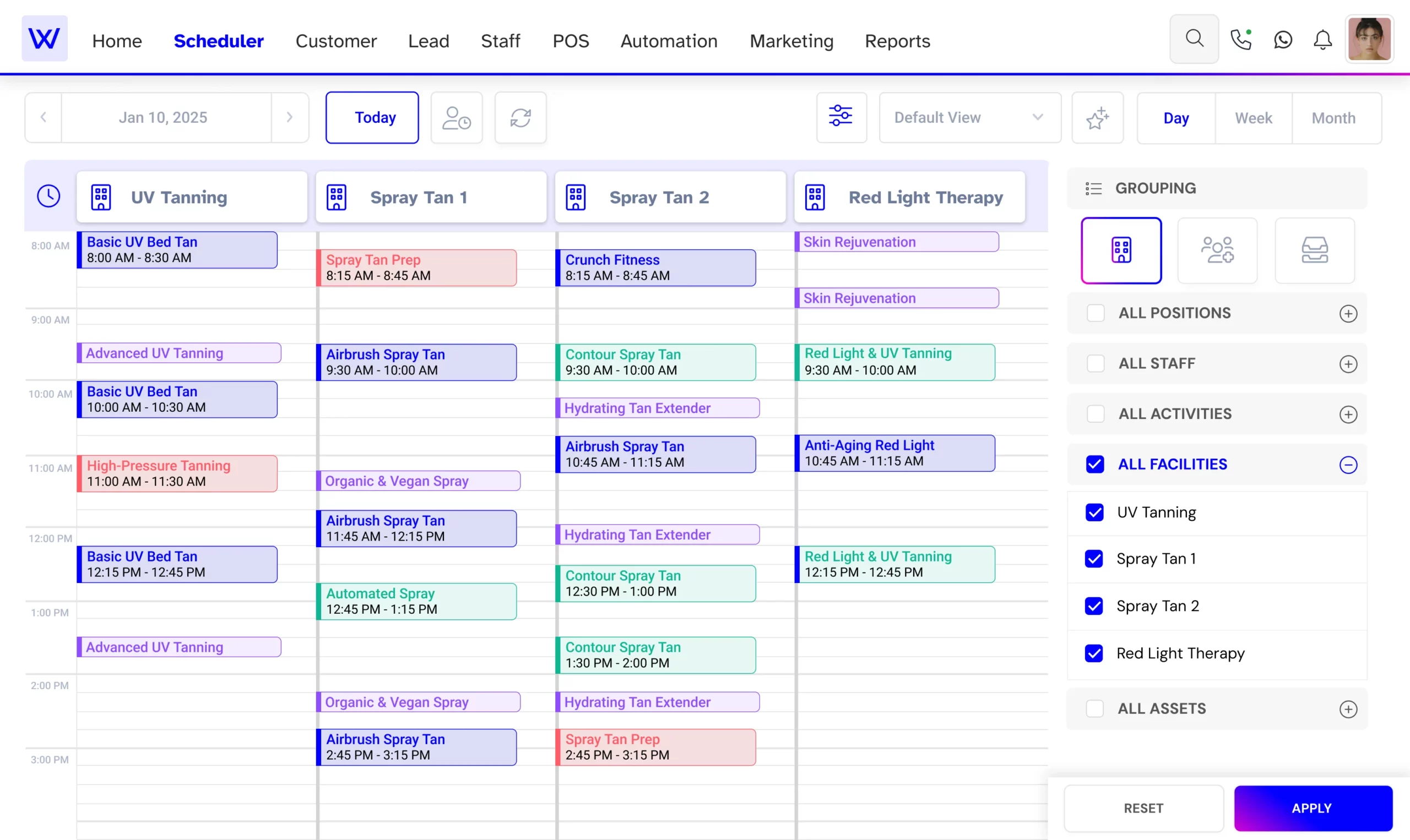 Tanning salon scheduler calendar