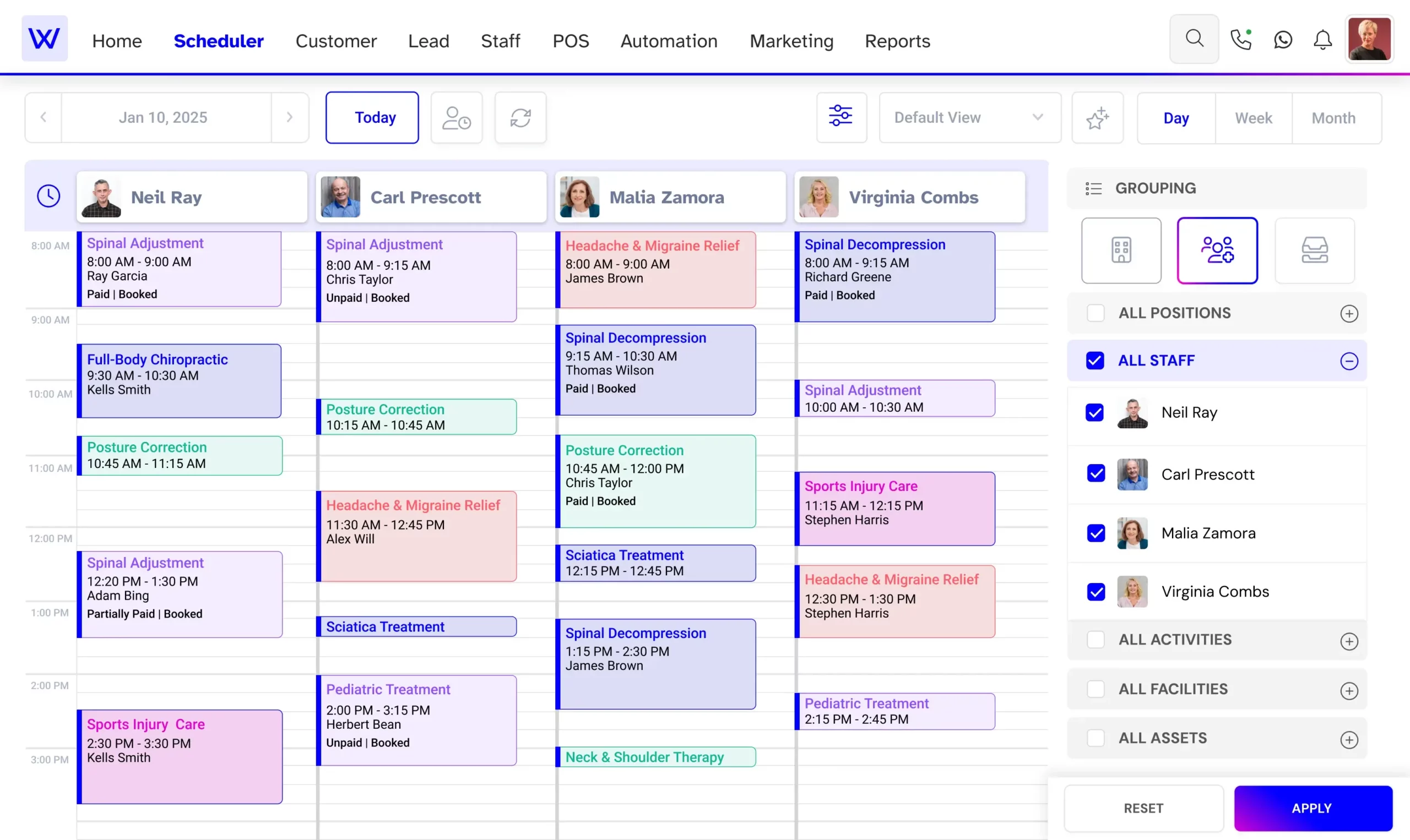 Chiropractic scheduler calendar