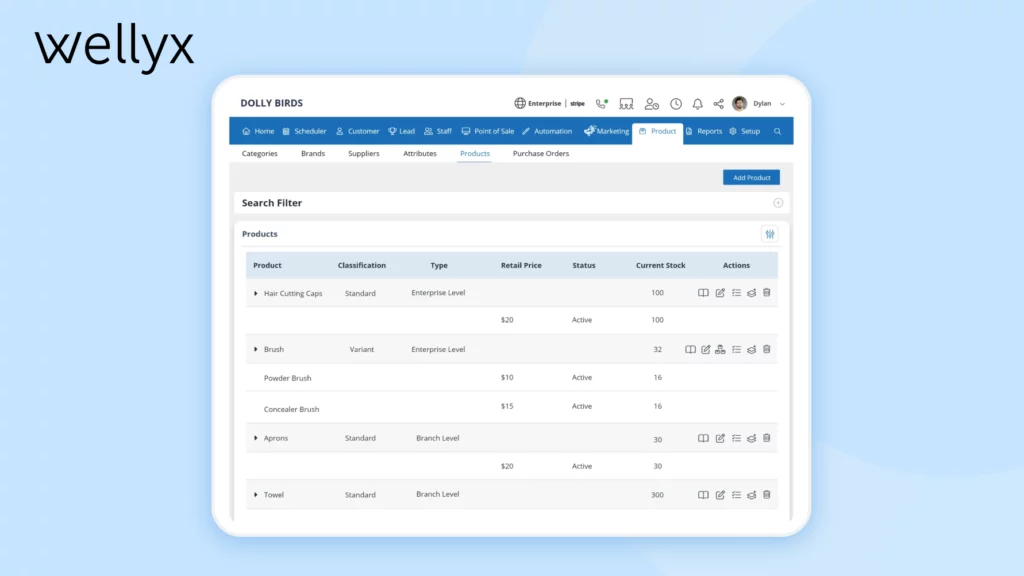 Wellyx salon Inventory and product management software